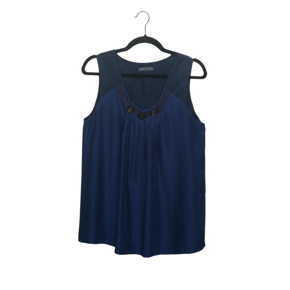 VINCE | 100% Silk Navy Blue Sleeveless Blouse Top Flowy Business Office M